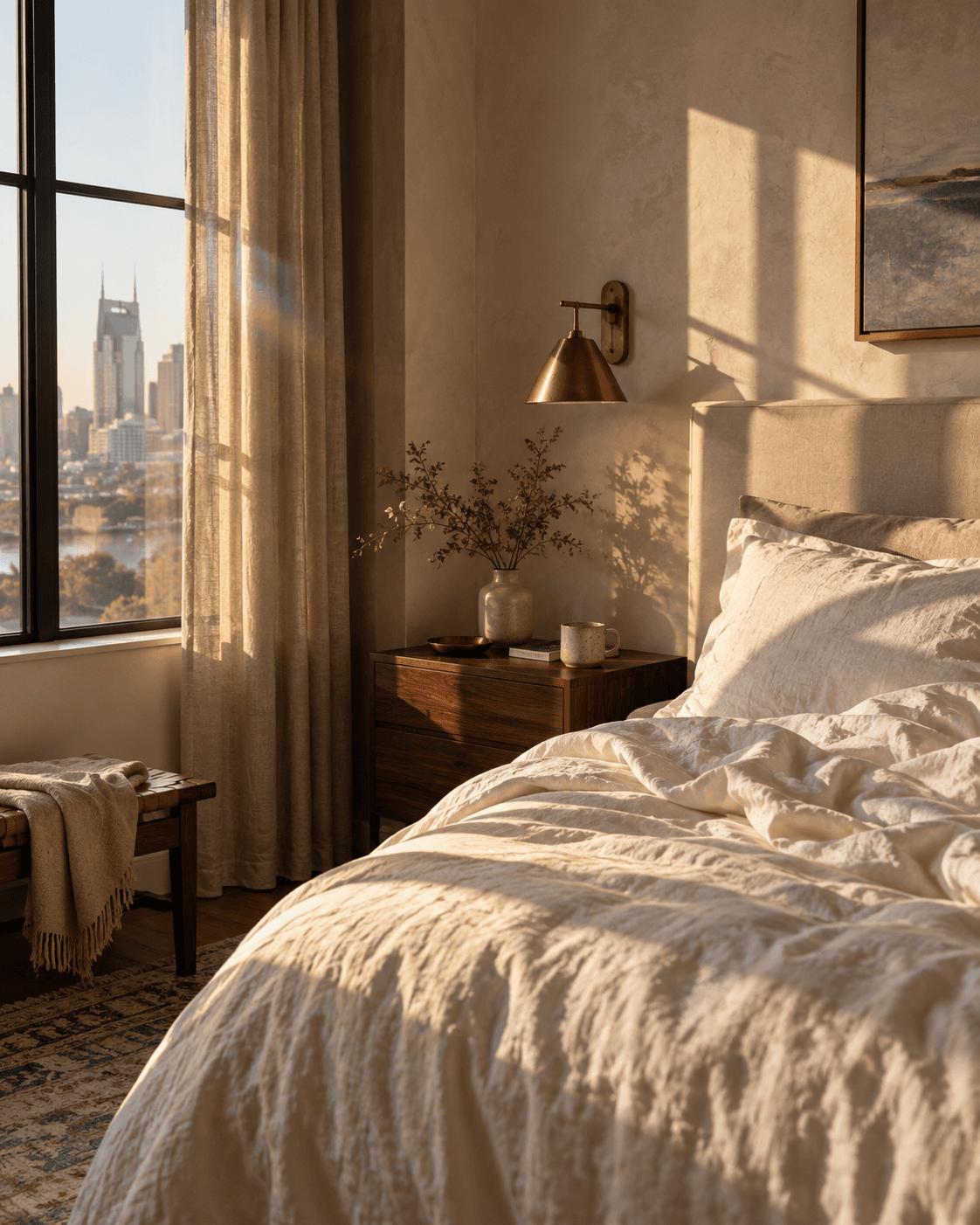 Sunlit boutique guest room concept for Morrow House